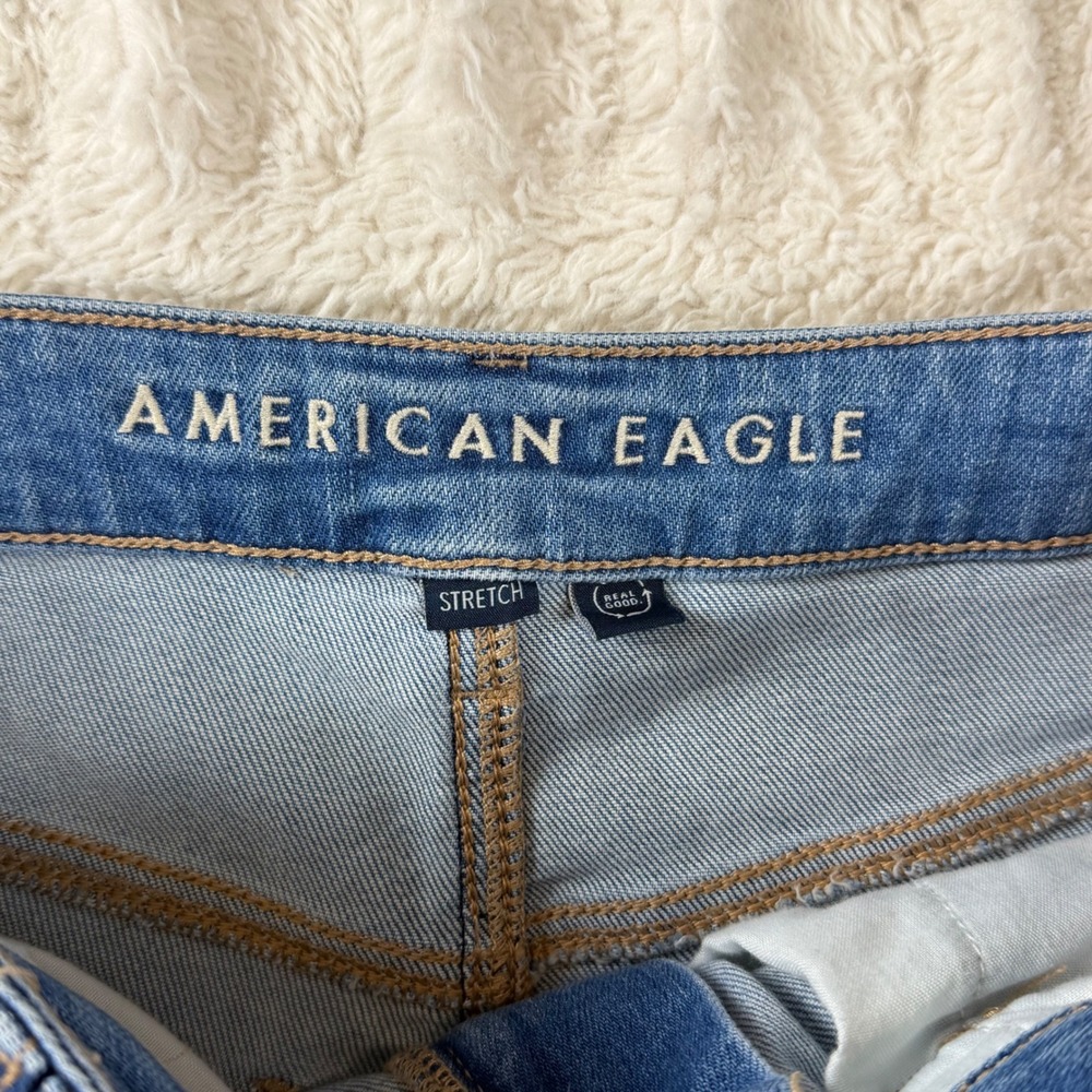 American Eagle Super High Rise Baggy Wide Leg Cargo Jeans Blue 4 Regular - Picture 6 of 11